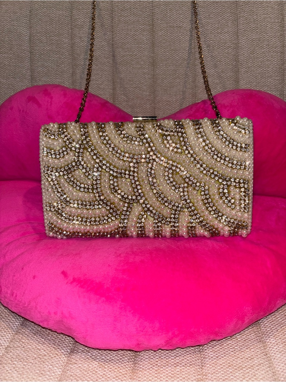 Kate Landry Beaded Pearl and Crystal Evening Clutch - Ivory